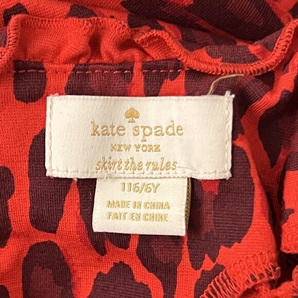 Kate Spade Girls Size 6 Red Burgundy Animal Print Drop Waist Dress - Picture 3 of 3